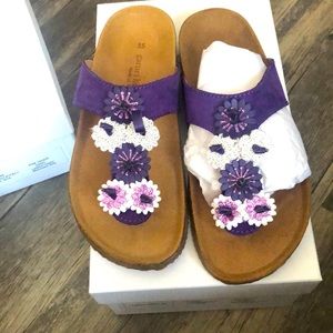 Brand new in box purple leather garnet hill thongs